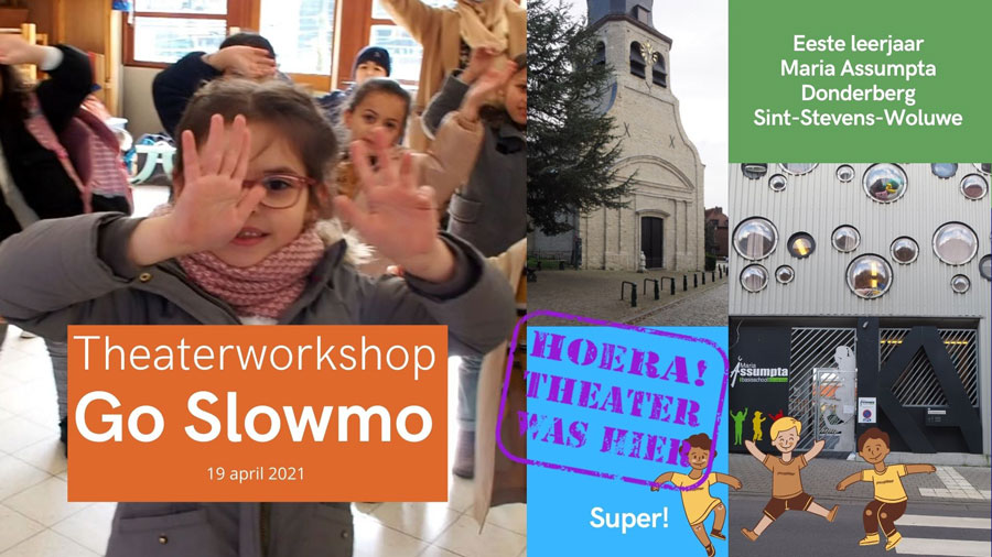 Kinderen van het eerste leerjaar tonen wat ze kunnen in de workshop drama go slowmo
