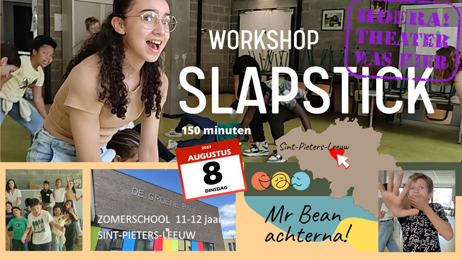 workshop slapstick van Hoeratheaterin de zomerschool Sint-Pieters-Leeuw